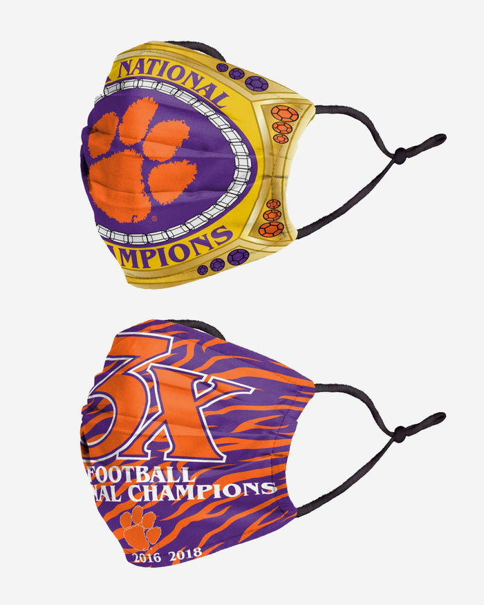 Clemson Tigers Thematic Champions Adjustable 2 Pack Face Cover FOCO - FOCO.com