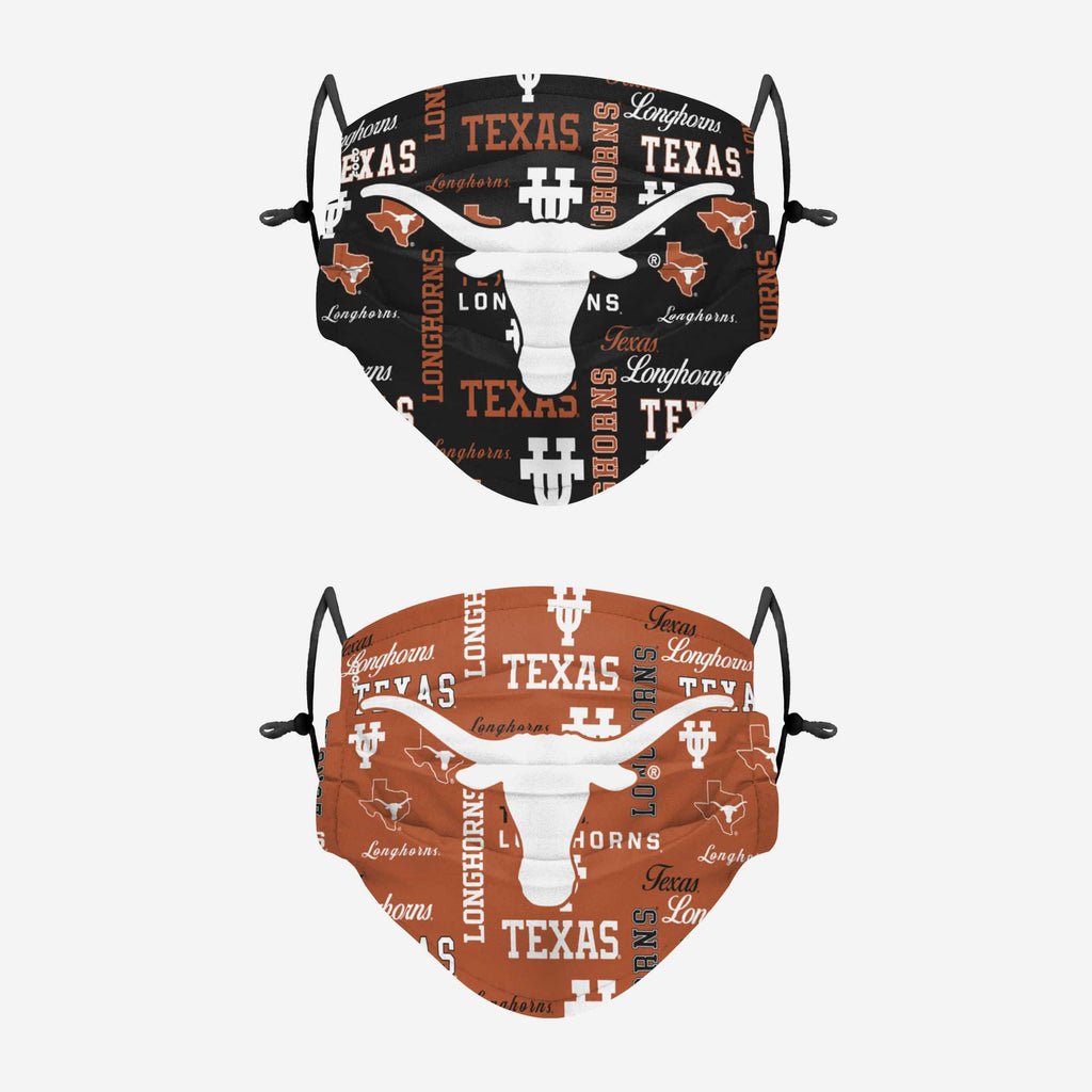 Texas Longhorns Logo Rush Adjustable 2 Pack Face Cover FOCO - FOCO.com