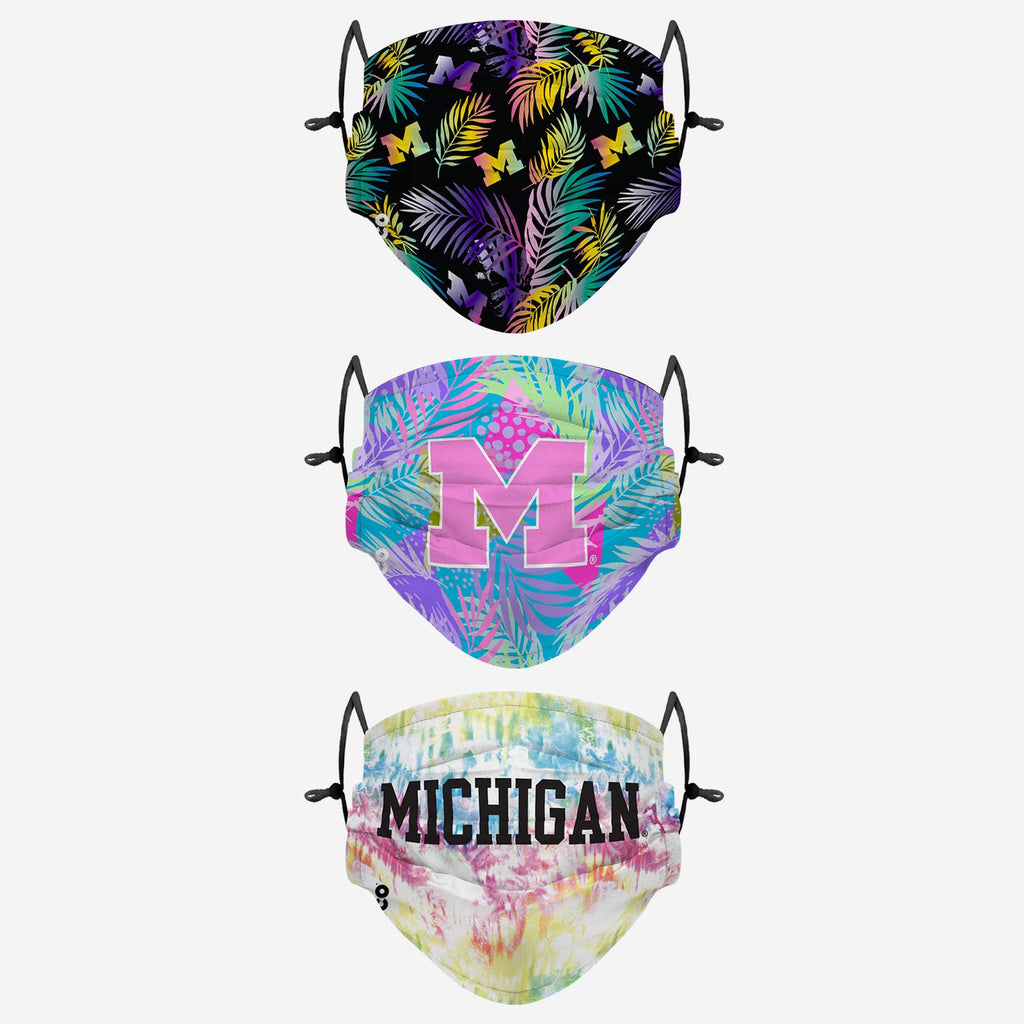 Michigan Wolverines Neon Floral 3 Pack Face Cover FOCO - FOCO.com
