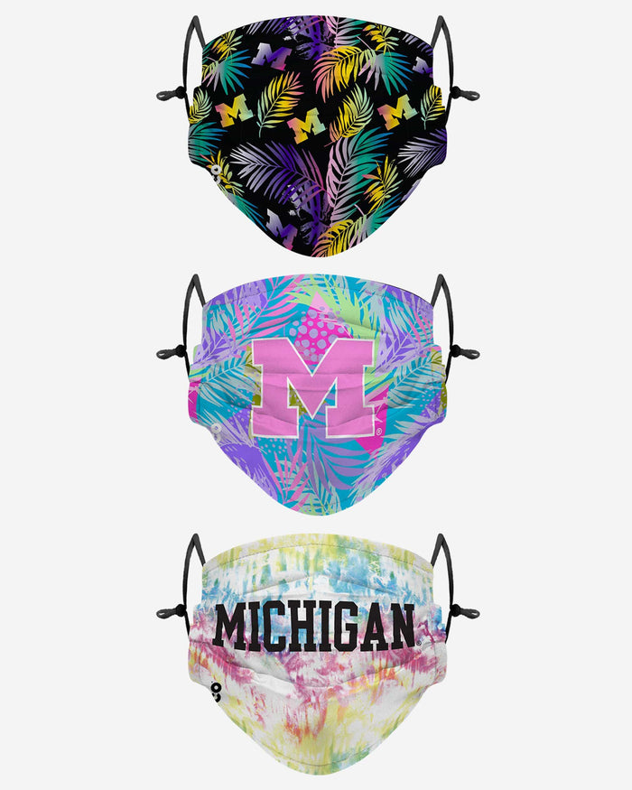 Michigan Wolverines Neon Floral 3 Pack Face Cover FOCO - FOCO.com