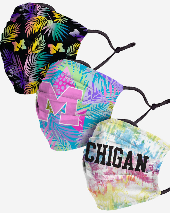 Michigan Wolverines Neon Floral 3 Pack Face Cover FOCO - FOCO.com