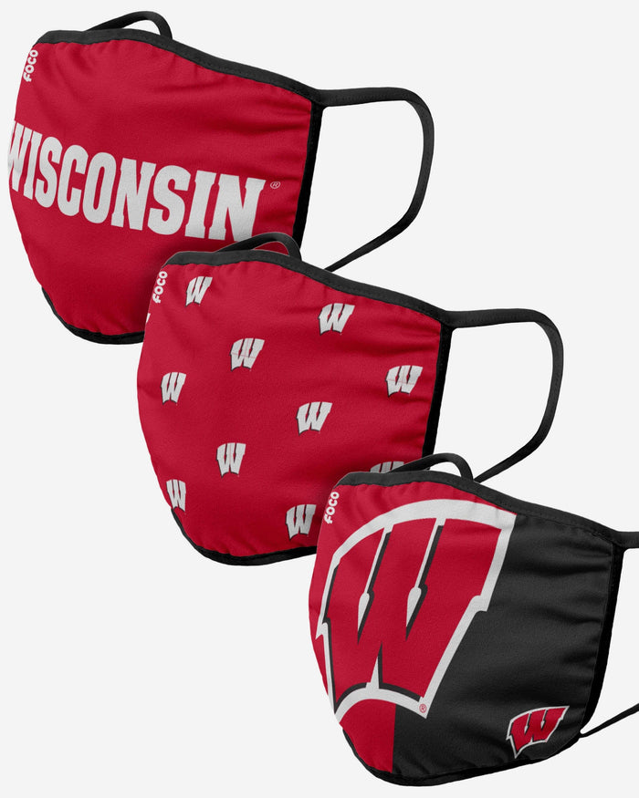 Wisconsin Badgers 3 Pack Face Cover FOCO - FOCO.com