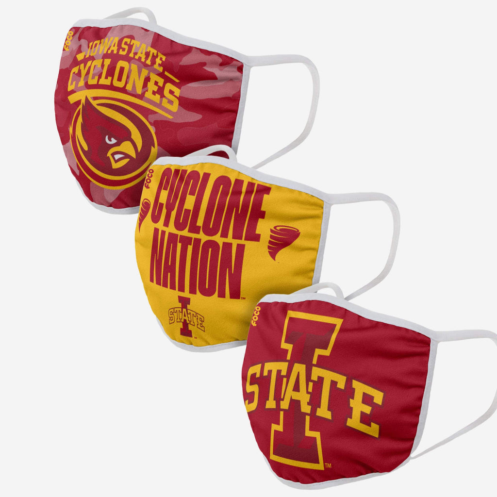 Iowa State Cyclones Super Fan 3 Pack Face Cover FOCO - FOCO.com