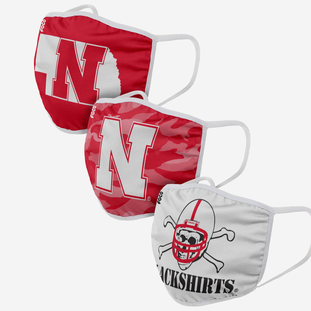 Nebraska Cornhuskers Super Fan 3 Pack Face Cover FOCO - FOCO.com