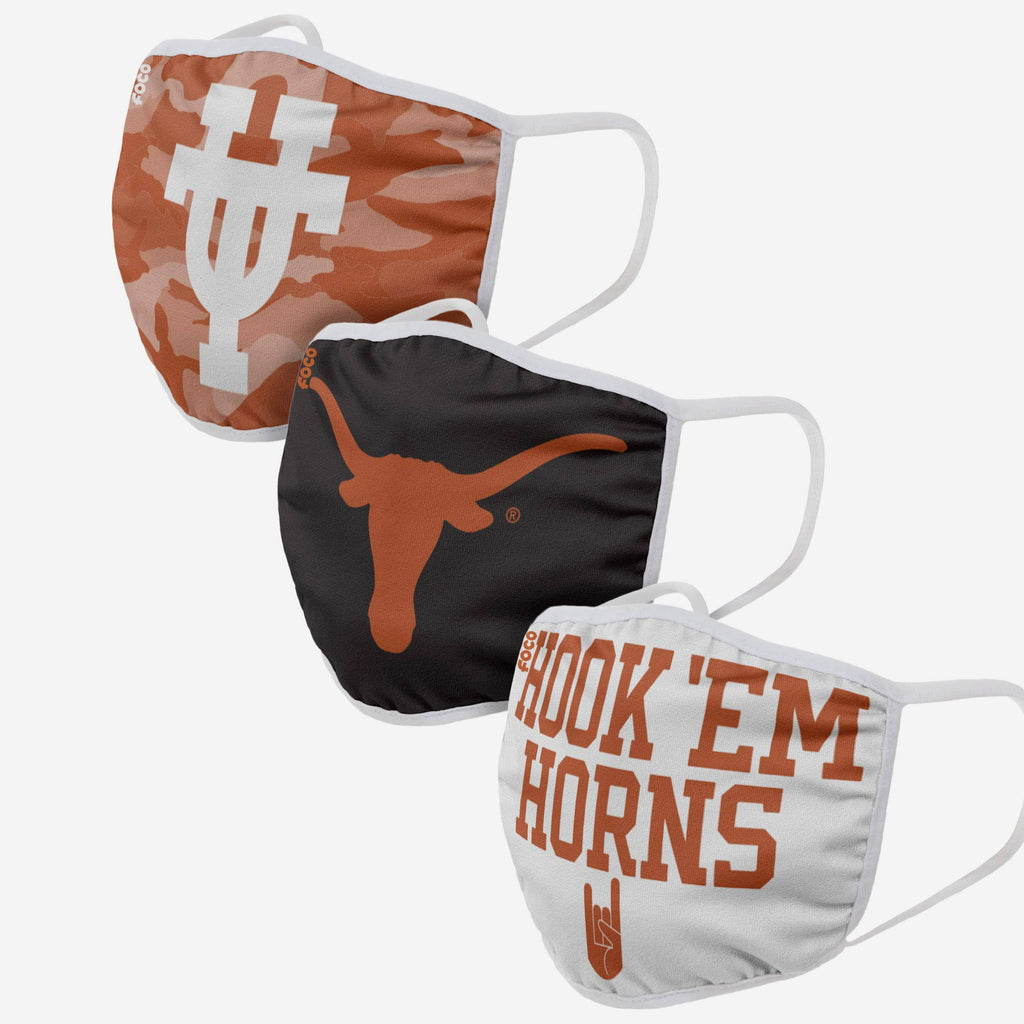 Texas Longhorns Super Fan 3 Pack Face Cover FOCO - FOCO.com