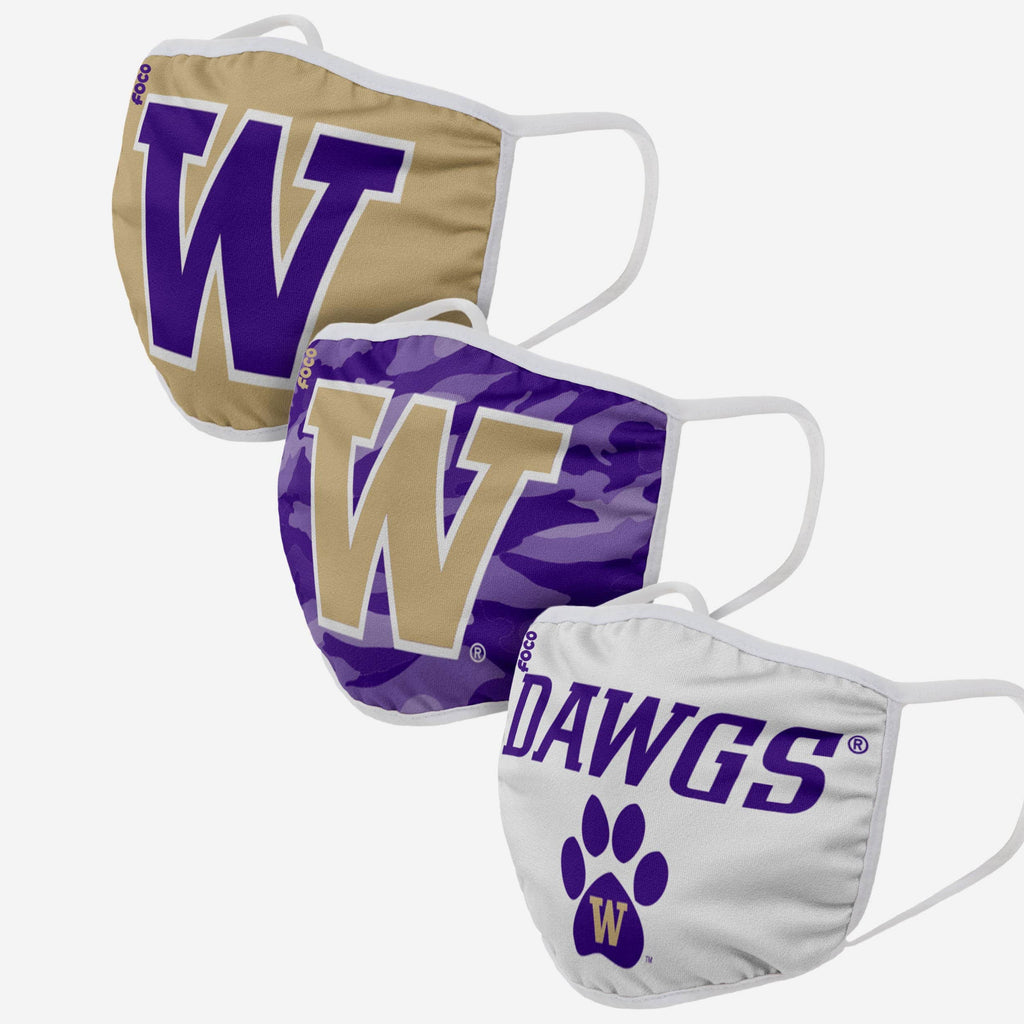 Washington Huskies Super Fan 3 Pack Face Cover FOCO - FOCO.com