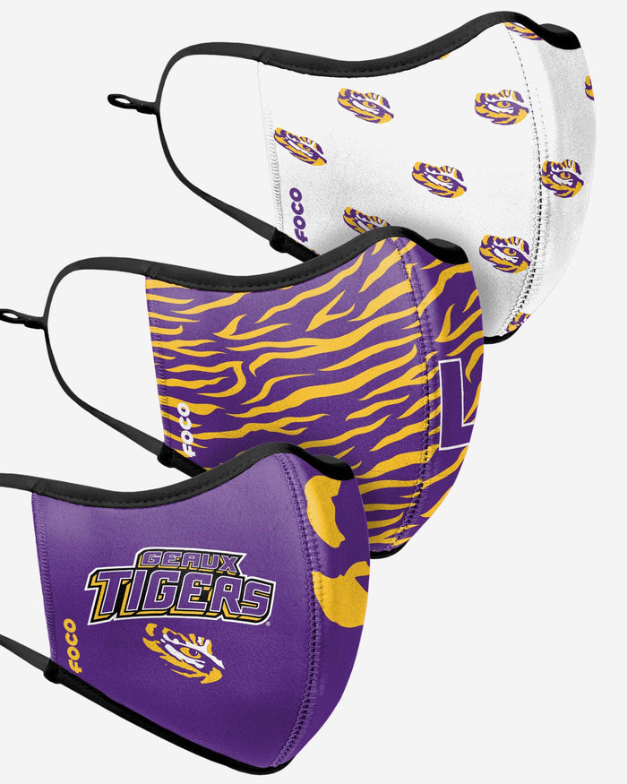 LSU Tigers Thematic Sport 3 Pack Face Cover FOCO - FOCO.com