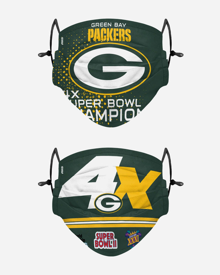 Green Bay Packers Thematic Champions Adjustable 2 Pack Face Cover FOCO - FOCO.com