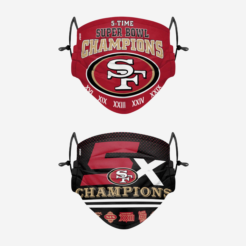 San Francisco 49ers Thematic Champions Adjustable 2 Pack Face Cover FOCO - FOCO.com