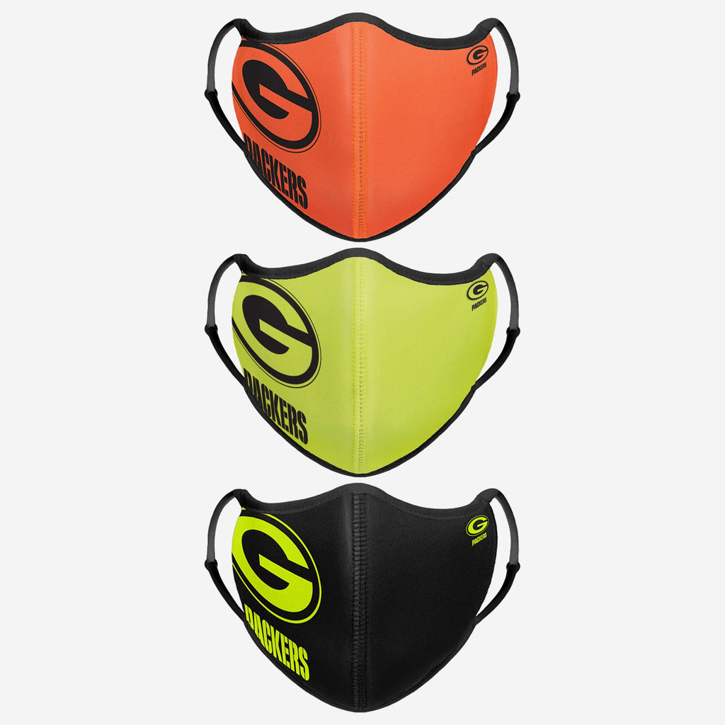 Green Bay Packers Highlights Sport 3 Pack Face Cover FOCO - FOCO.com