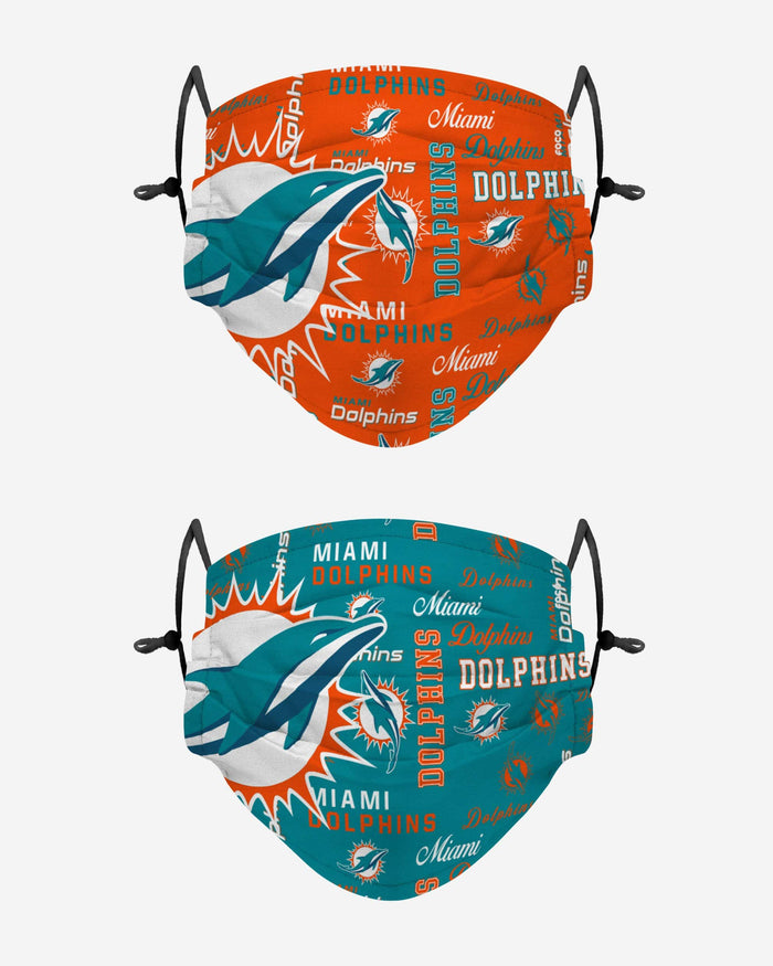 Miami Dolphins Logo Rush Adjustable 2 Pack Face Cover FOCO - FOCO.com
