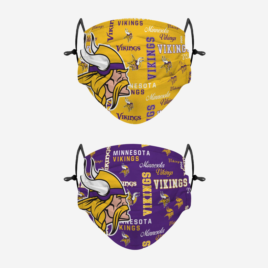 Minnesota Vikings Logo Rush Adjustable 2 Pack Face Cover FOCO - FOCO.com