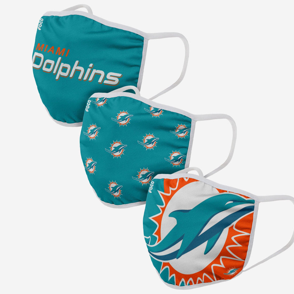 Miami Dolphins 3 Pack Face Cover FOCO Adult - FOCO.com