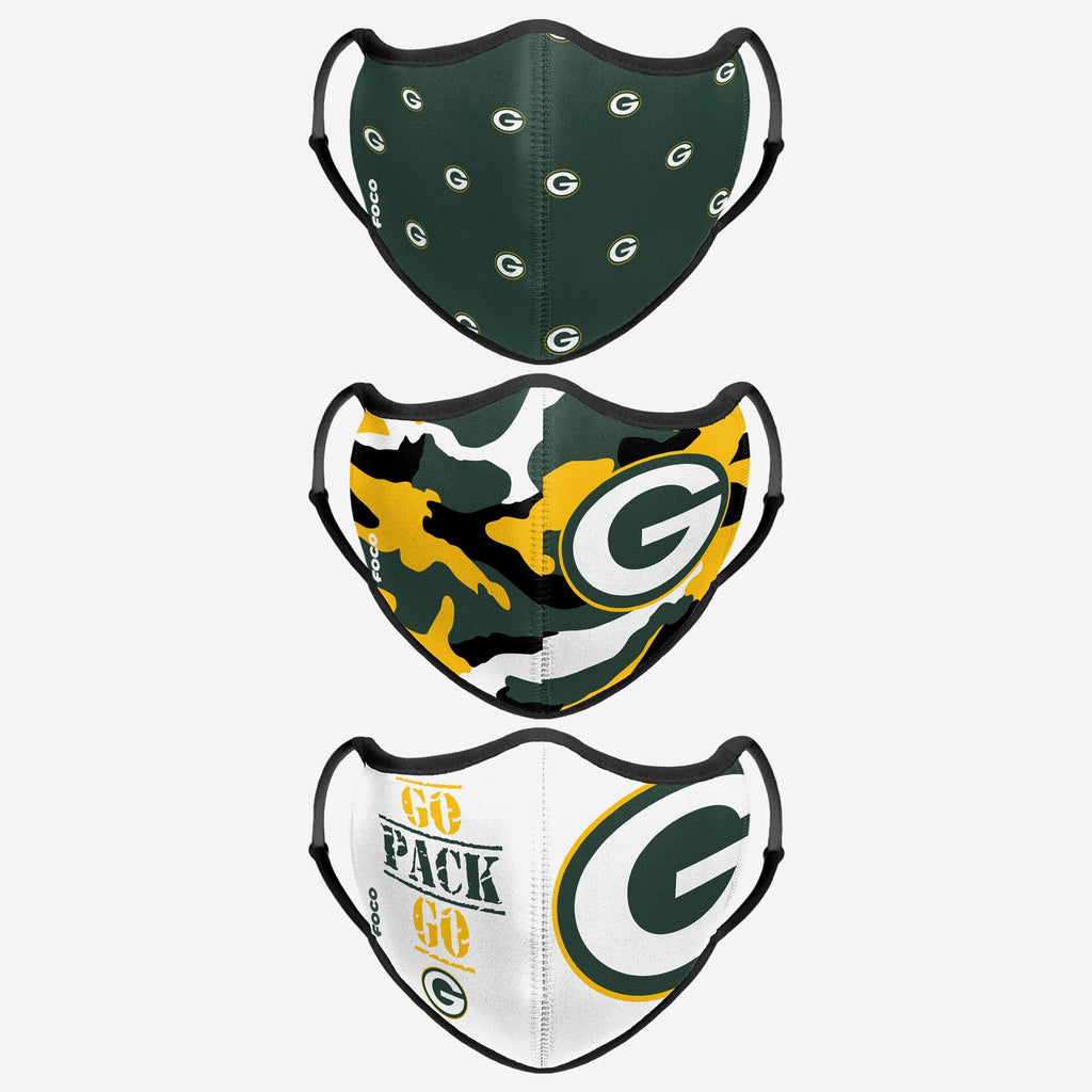 Green Bay Packers Thematic Sport 3 Pack Face Cover FOCO - FOCO.com