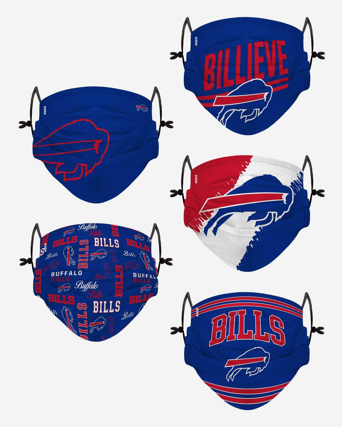 Buffalo Bills Youth Rising Stars Adjustable 5 Pack Face Cover FOCO - FOCO.com