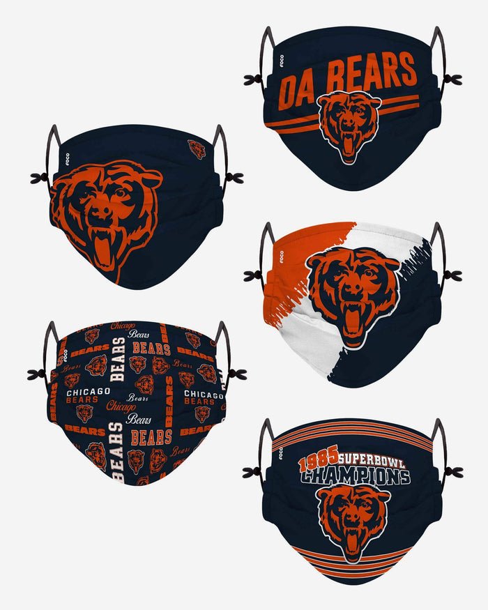 Chicago Bears Youth Rising Stars Adjustable 5 Pack Face Cover FOCO - FOCO.com