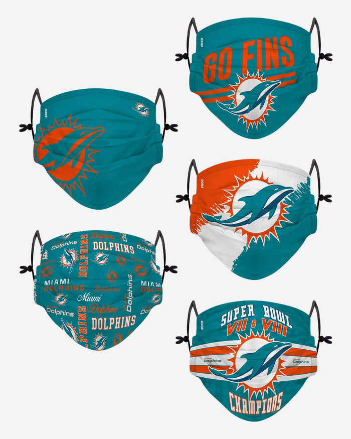 Miami Dolphins Youth Rising Stars Adjustable 5 Pack Face Cover FOCO - FOCO.com