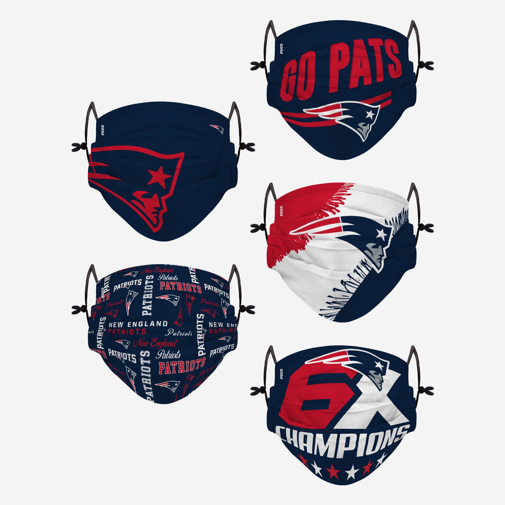 New England Patriots Youth Rising Stars Adjustable 5 Pack Face Cover FOCO - FOCO.com