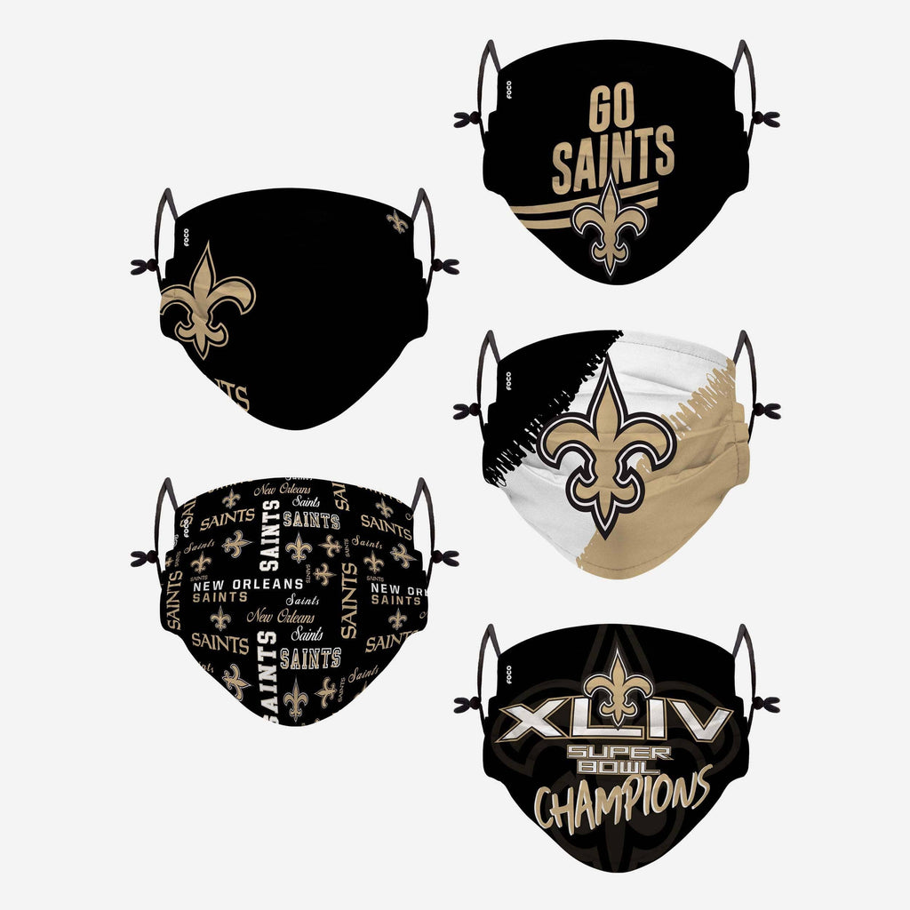 New Orleans Saints Youth Rising Stars Adjustable 5 Pack Face Cover FOCO - FOCO.com