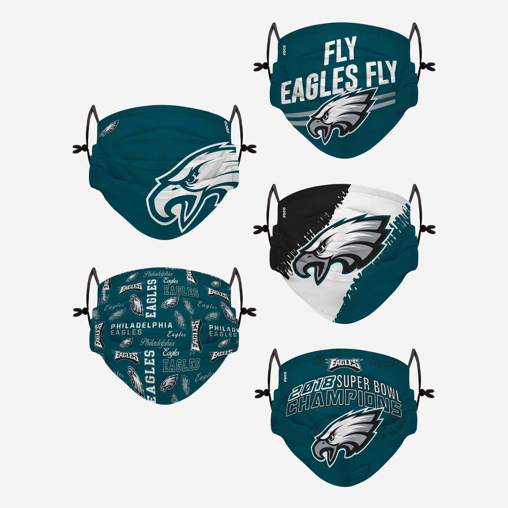 Philadelphia Eagles Youth Rising Stars Adjustable 5 Pack Face Cover FOCO - FOCO.com