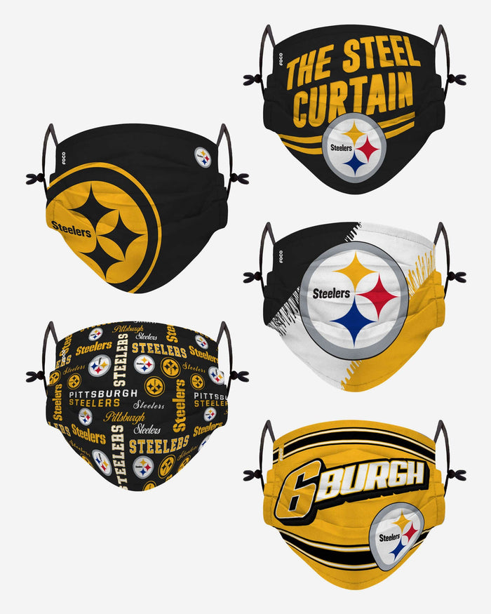 Pittsburgh Steelers Youth Rising Stars Adjustable 5 Pack Face Cover FOCO - FOCO.com