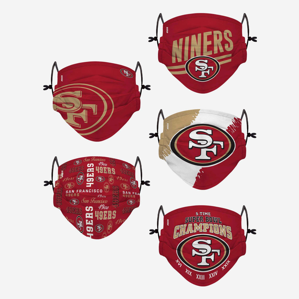 San Francisco 49ers Youth Rising Stars Adjustable 5 Pack Face Cover FOCO - FOCO.com