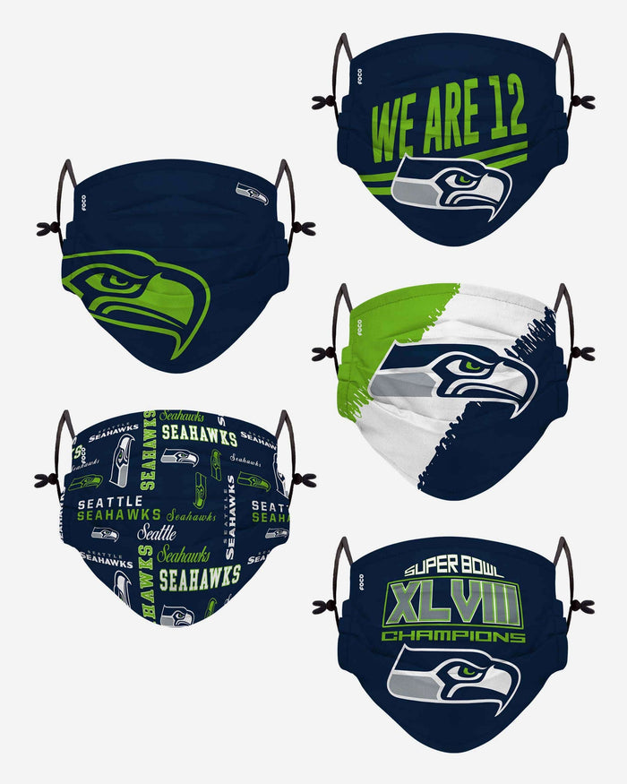 Seattle Seahawks Youth Rising Stars Adjustable 5 Pack Face Cover FOCO - FOCO.com