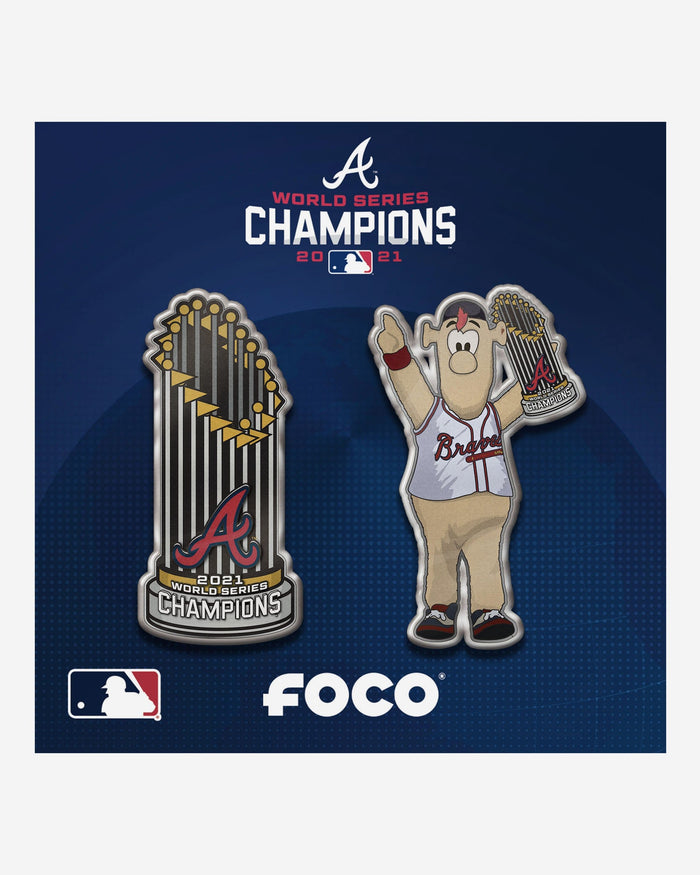 Atlanta Braves 2021 World Series Champions Mascot & Trophy 2 Pack Pin Set FOCO - FOCO.com