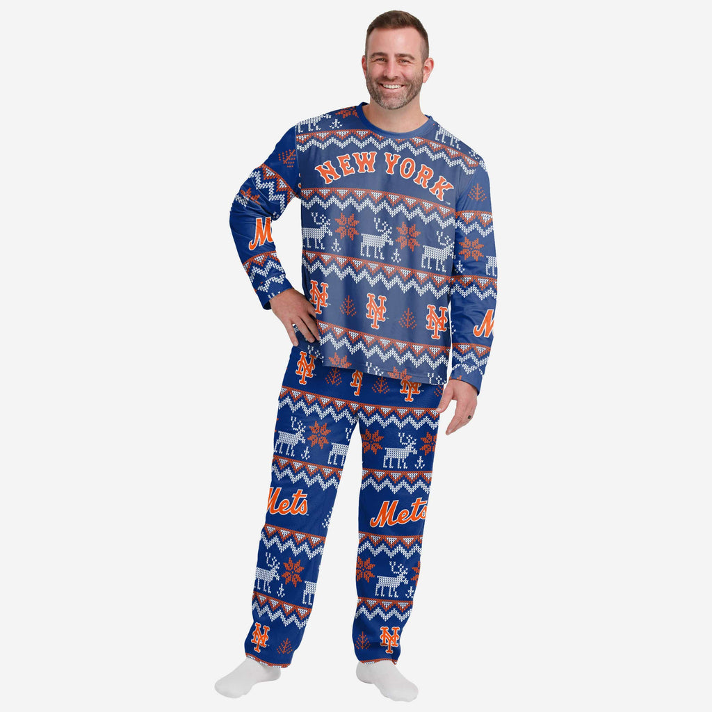 New York Mets Mens Ugly Pattern Family Holiday Pajamas FOCO S - FOCO.com