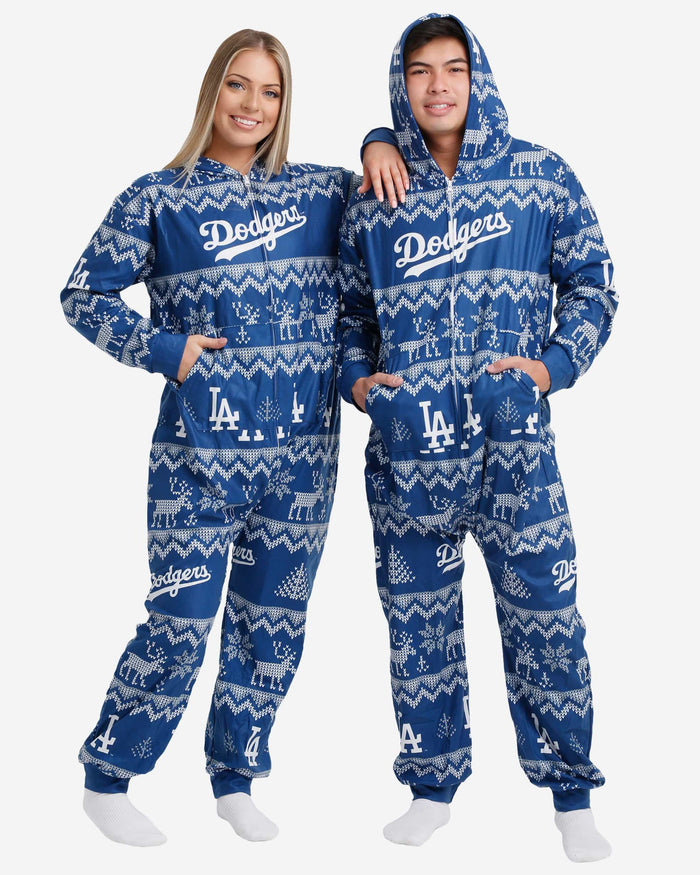 Los Angeles Dodgers Ugly Pattern One Piece Pajamas FOCO - FOCO.com