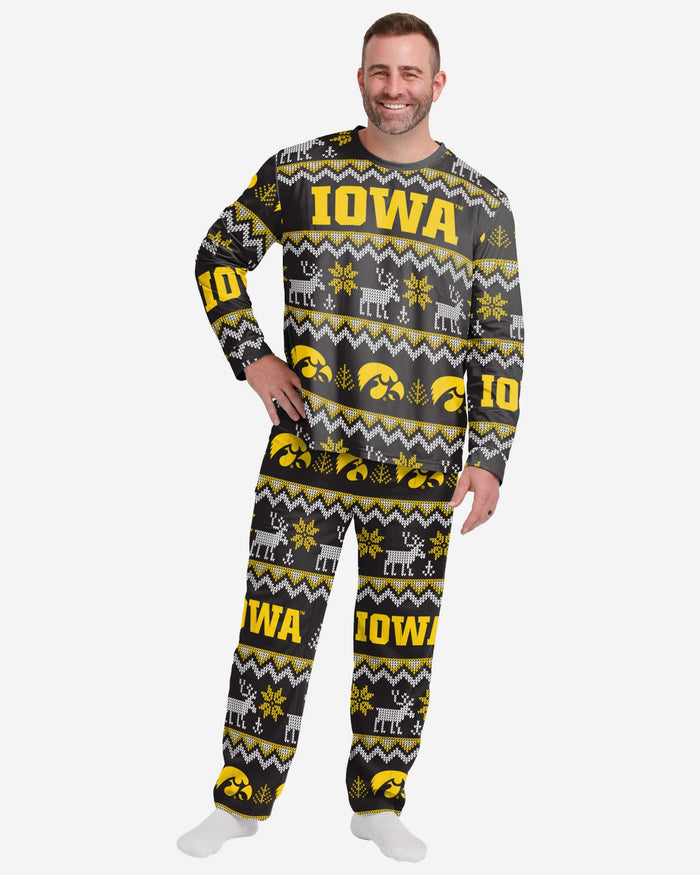 Iowa Hawkeyes Mens Ugly Pattern Family Holiday Pajamas FOCO S - FOCO.com
