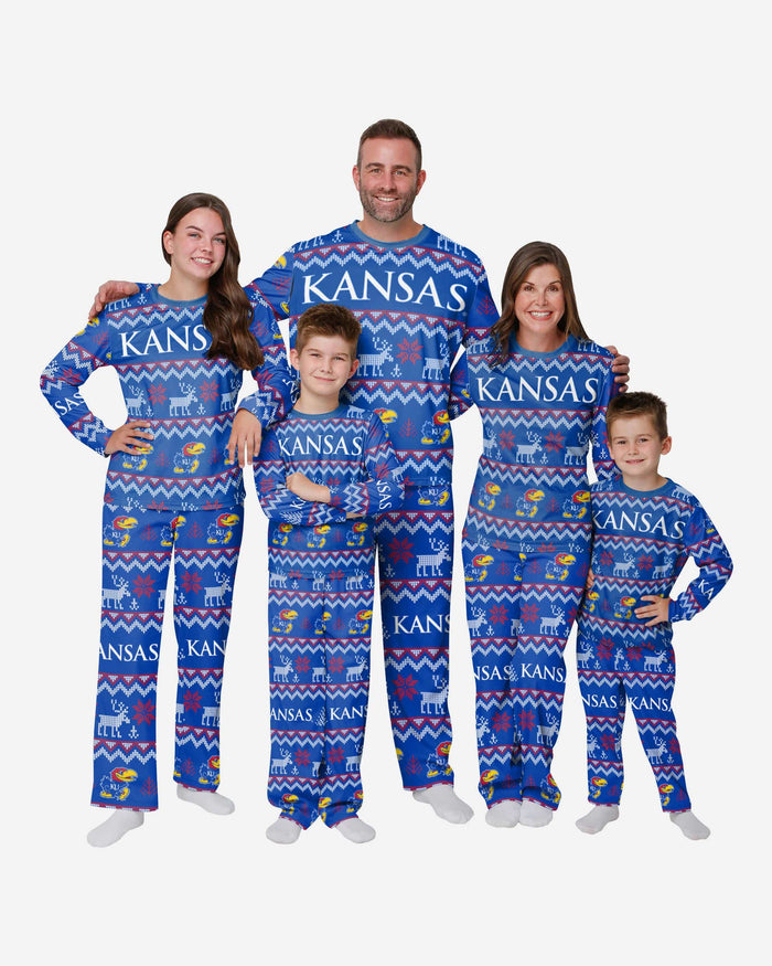 Kansas Jayhawks Mens Ugly Pattern Family Holiday Pajamas FOCO - FOCO.com