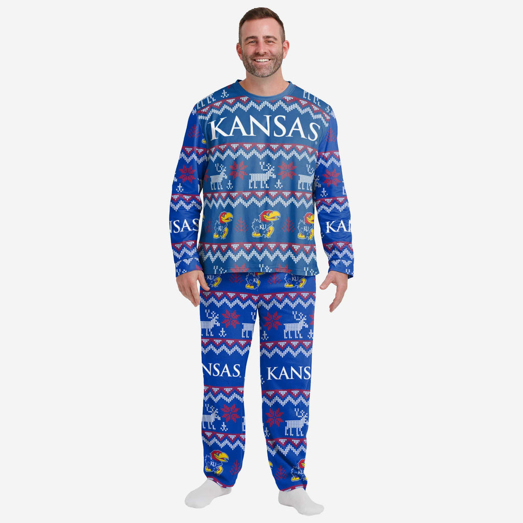 Kansas Jayhawks Mens Ugly Pattern Family Holiday Pajamas FOCO S - FOCO.com