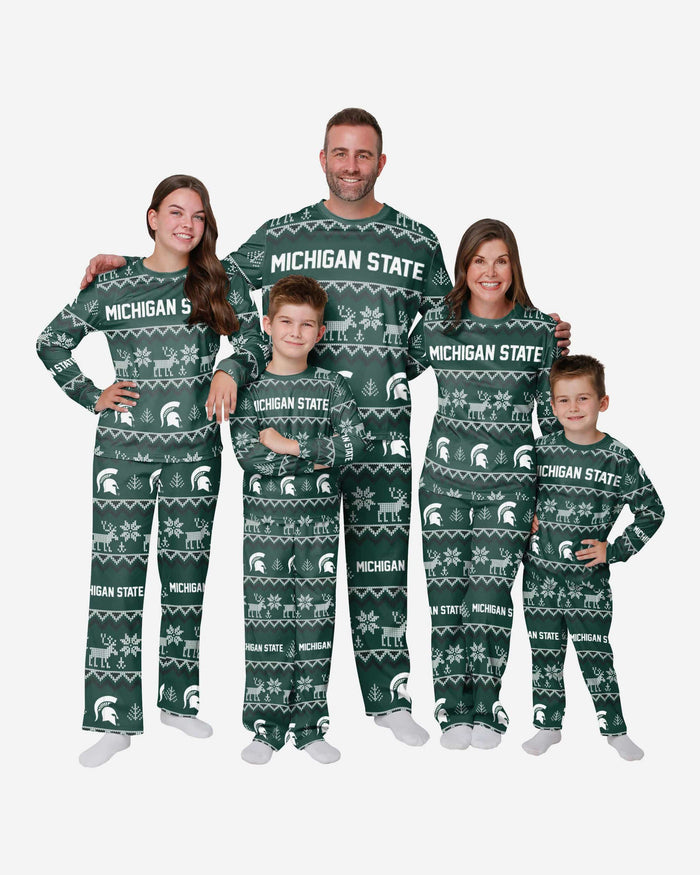 Michigan State Spartans Mens Ugly Pattern Family Holiday Pajamas FOCO - FOCO.com