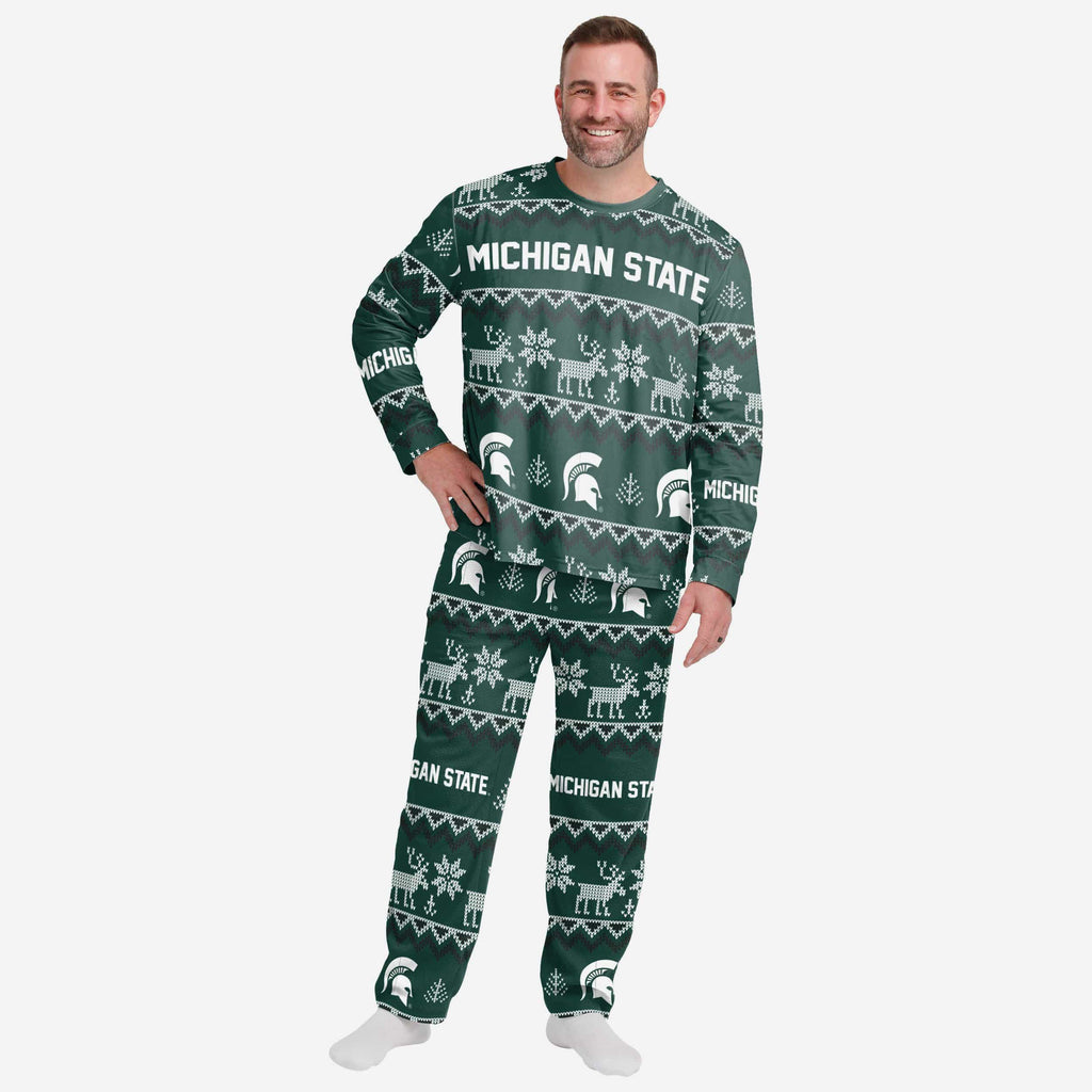 Michigan State Spartans Mens Ugly Pattern Family Holiday Pajamas FOCO S - FOCO.com