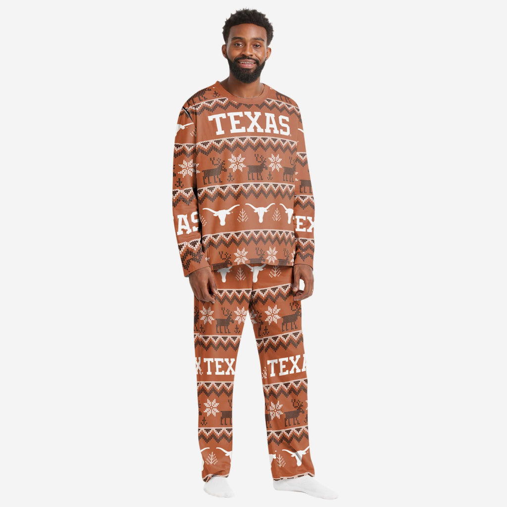 Texas Longhorns Mens Ugly Pattern Family Holiday Pajamas FOCO S - FOCO.com