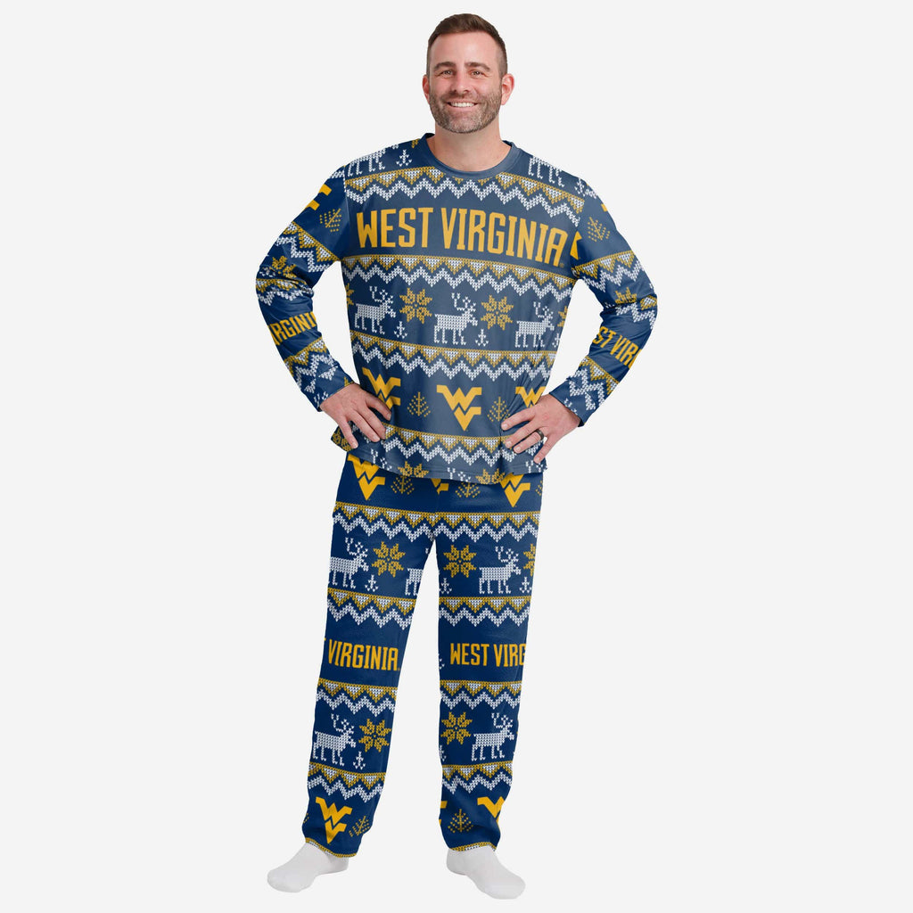 West Virginia Mountaineers Mens Ugly Pattern Family Holiday Pajamas FOCO S - FOCO.com