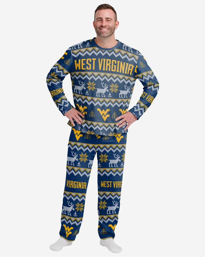 West Virginia Mountaineers Mens Ugly Pattern Family Holiday Pajamas FOCO S - FOCO.com
