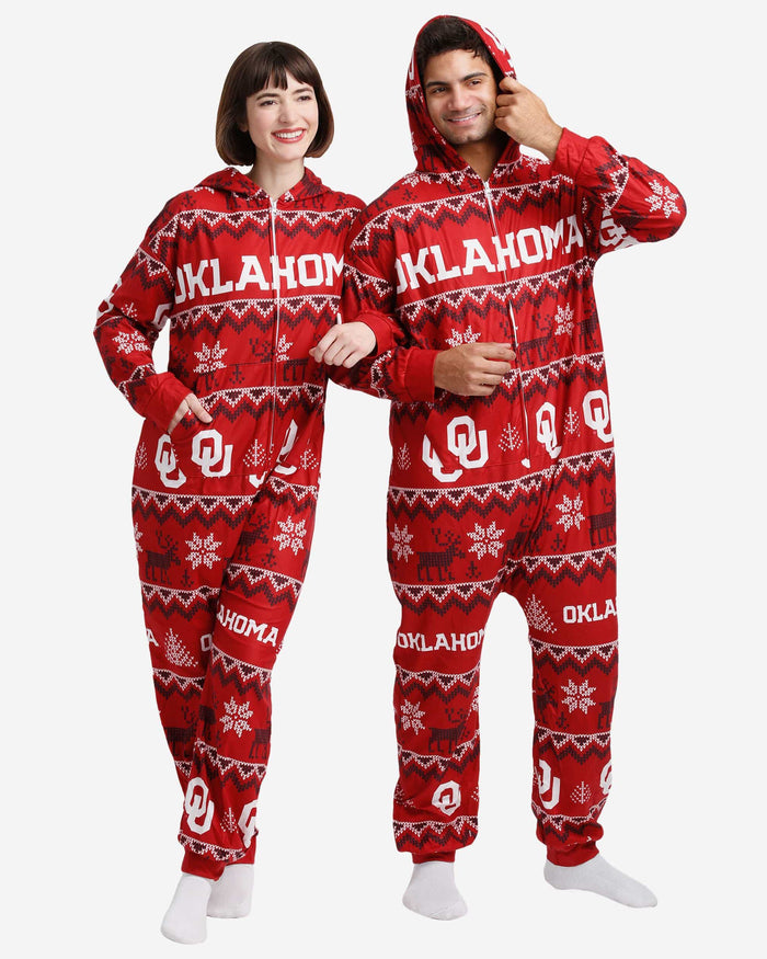 Oklahoma Sooners Ugly Pattern One Piece Pajamas FOCO - FOCO.com