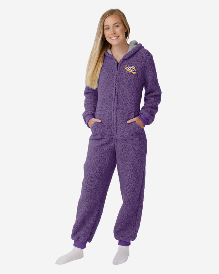 LSU Tigers Womens Sherpa One Piece Pajamas FOCO S - FOCO.com