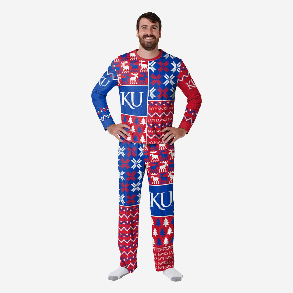 Kansas Jayhawks Mens Busy Block Family Holiday Pajamas FOCO S - FOCO.com