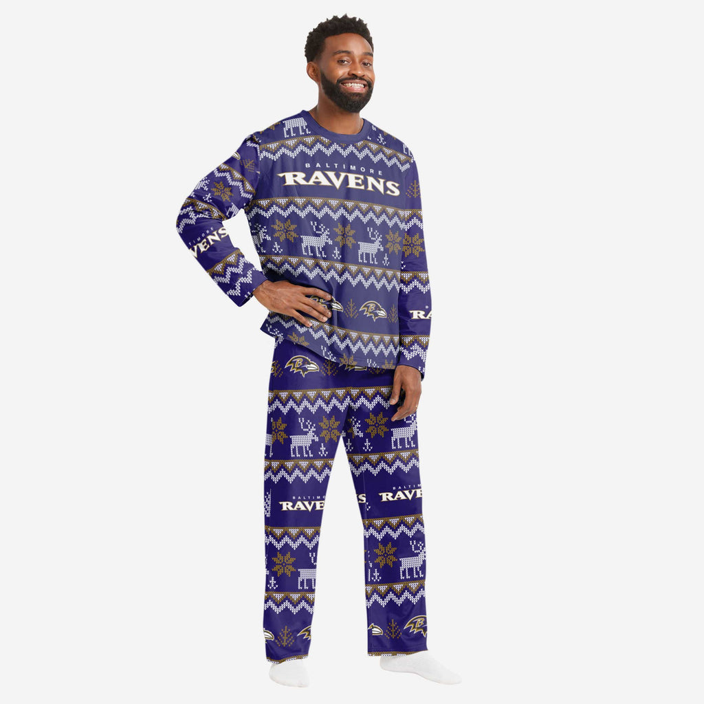 Baltimore Ravens Mens Ugly Pattern Family Holiday Pajamas FOCO S - FOCO.com