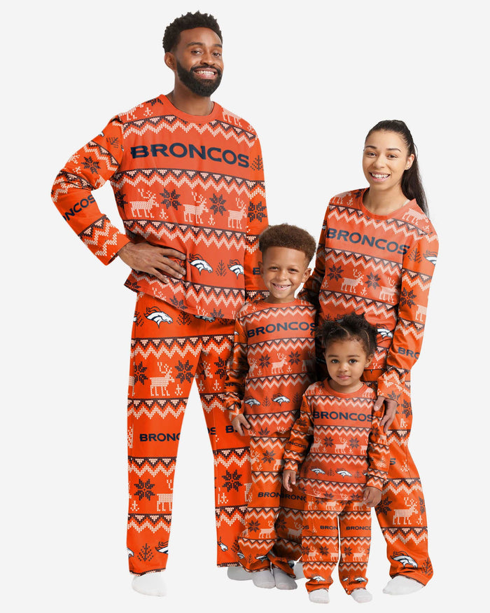 Denver Broncos Mens Ugly Pattern Family Holiday Pajamas FOCO - FOCO.com