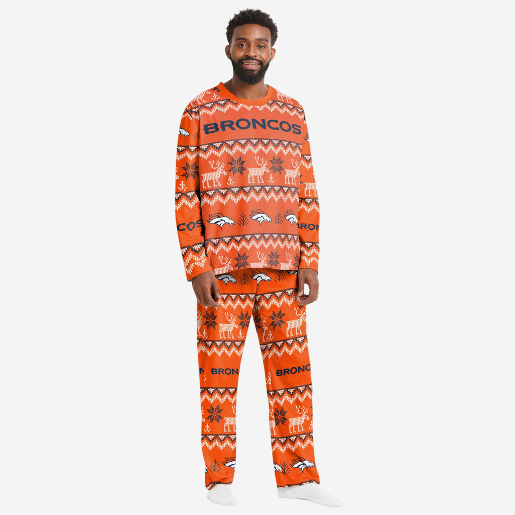 Denver Broncos Mens Ugly Pattern Family Holiday Pajamas FOCO S - FOCO.com