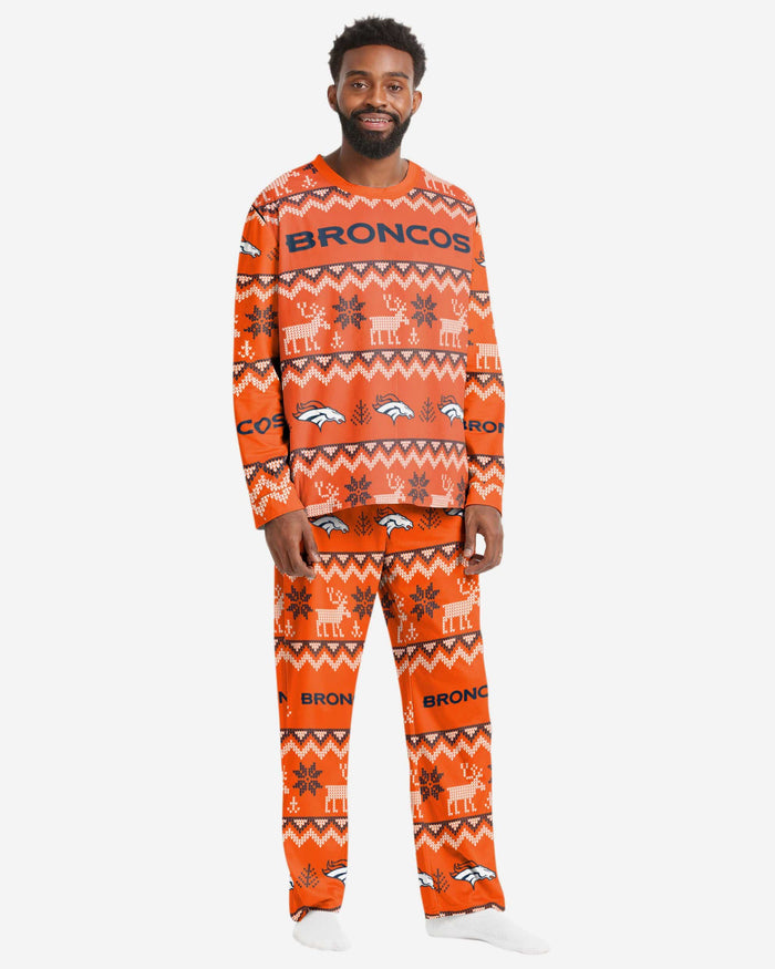 Denver Broncos Mens Ugly Pattern Family Holiday Pajamas FOCO S - FOCO.com
