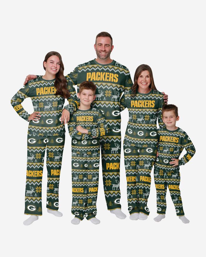 Green Bay Packers Mens Ugly Pattern Family Holiday Pajamas FOCO - FOCO.com