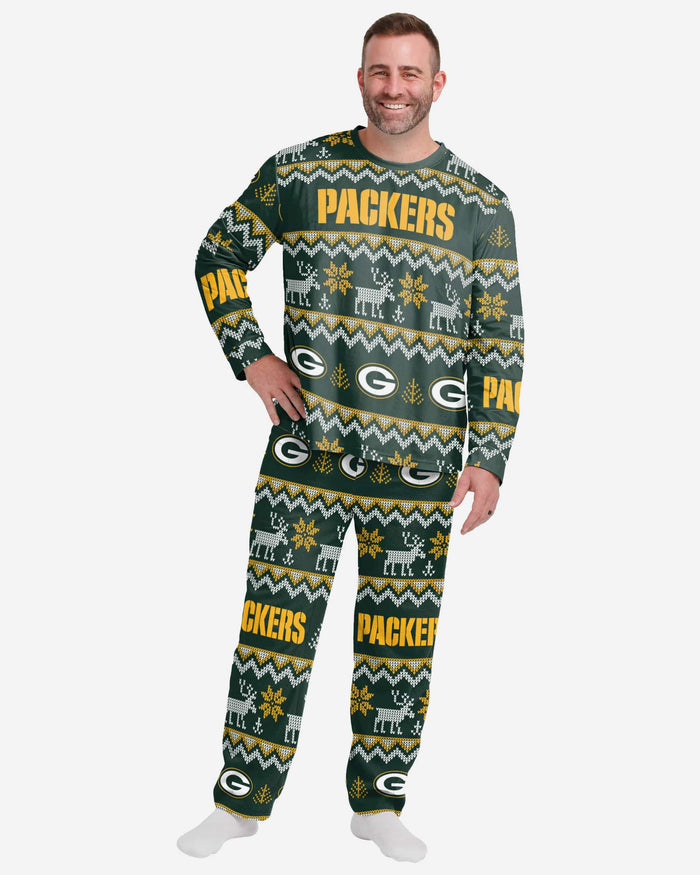 Green Bay Packers Mens Ugly Pattern Family Holiday Pajamas FOCO S - FOCO.com
