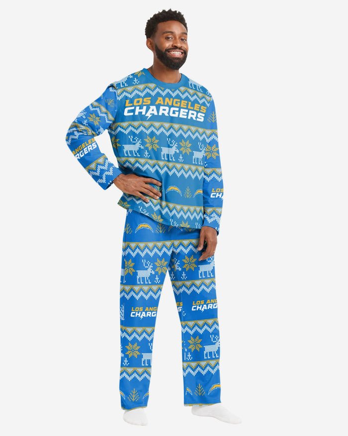 Los Angeles Chargers Mens Ugly Pattern Family Holiday Pajamas FOCO S - FOCO.com