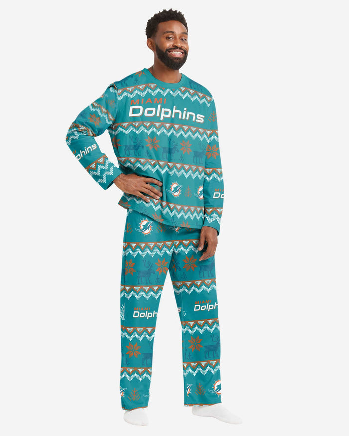 Miami Dolphins Mens Ugly Pattern Family Holiday Pajamas FOCO S - FOCO.com