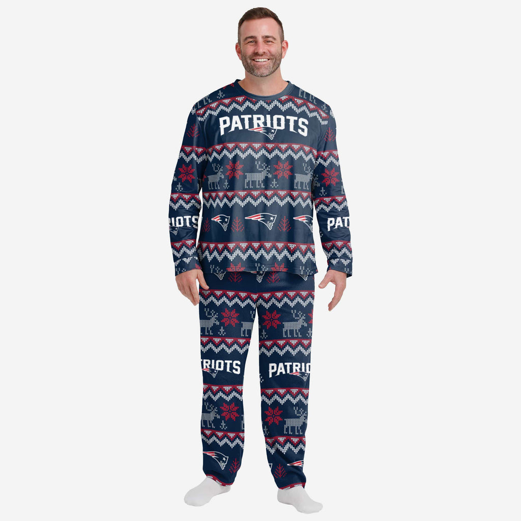 New England Patriots Mens Ugly Pattern Family Holiday Pajamas FOCO S - FOCO.com